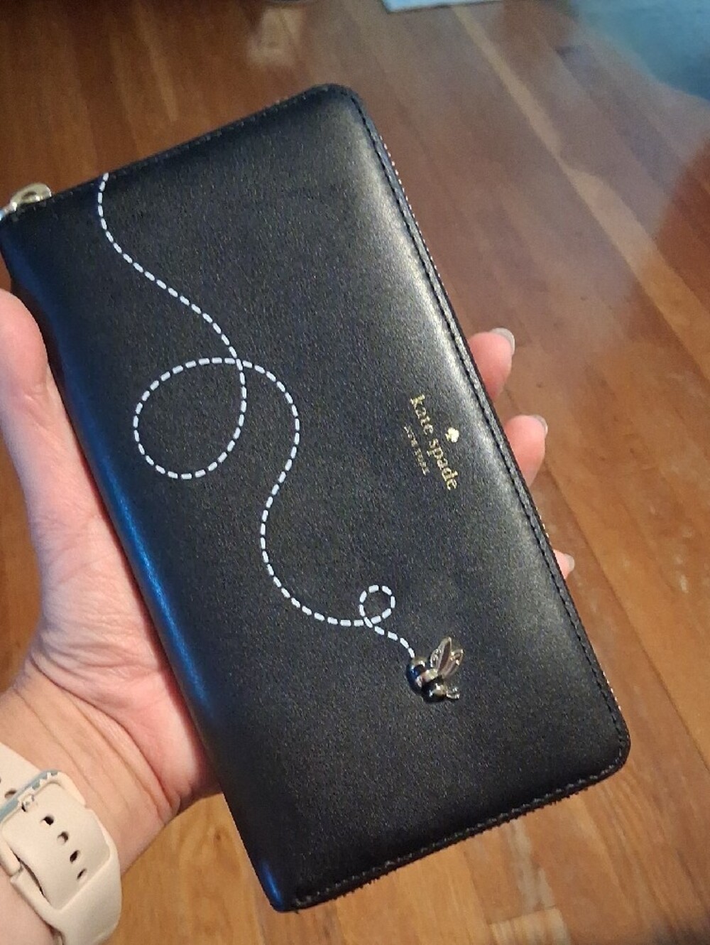 kate spade Black Leather Zip-Around Wallet with Striped Interior - Picture 4 of 4